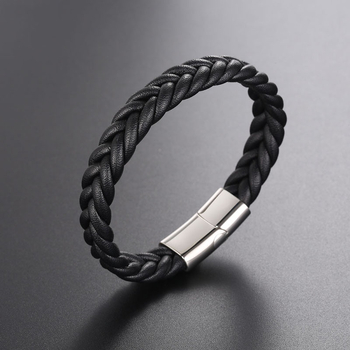 IMI гривна от кожено въже и титиева стомана, ръчна изработка, спортен стил, модел YL158