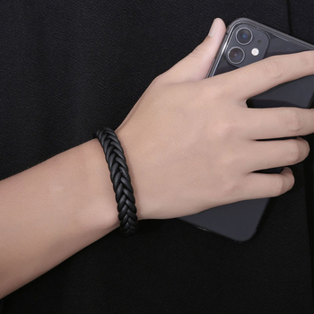 IMI гривна от кожено въже и титиева стомана, ръчна изработка, спортен стил, модел YL158