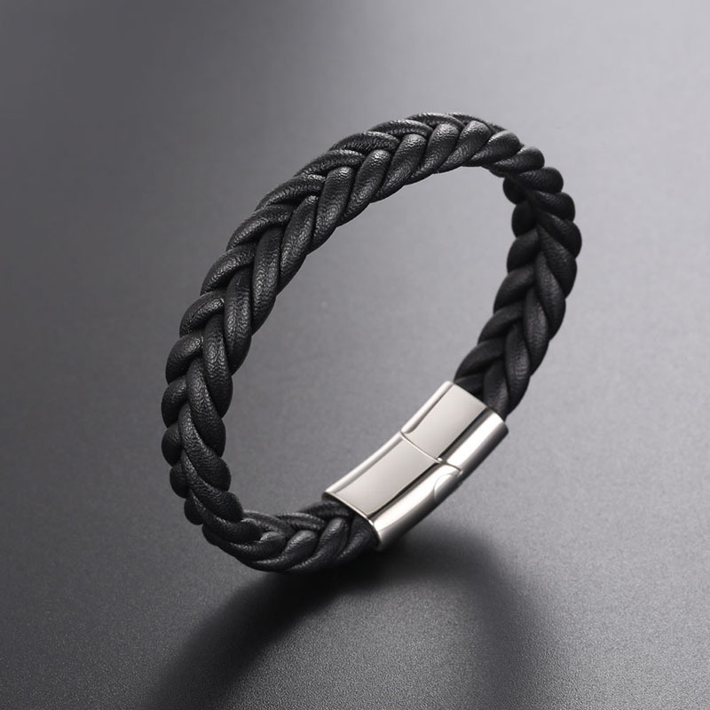 IMI гривна от кожено въже и титиева стомана, ръчна изработка, спортен стил, модел YL158