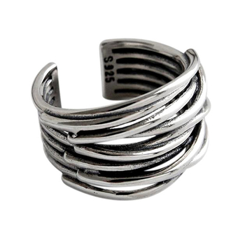 Δαχτυλίδι με πολυεπίπεδη περιέλιξη και διασταυρούμενες γραμμές, επικαλυμμένο με ασήμι, ανοιχτός σχεδιασμός, unisex