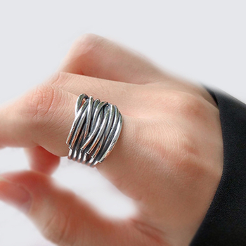 Δαχτυλίδι με πολυεπίπεδη περιέλιξη και διασταυρούμενες γραμμές, επικαλυμμένο με ασήμι, ανοιχτός σχεδιασμός, unisex