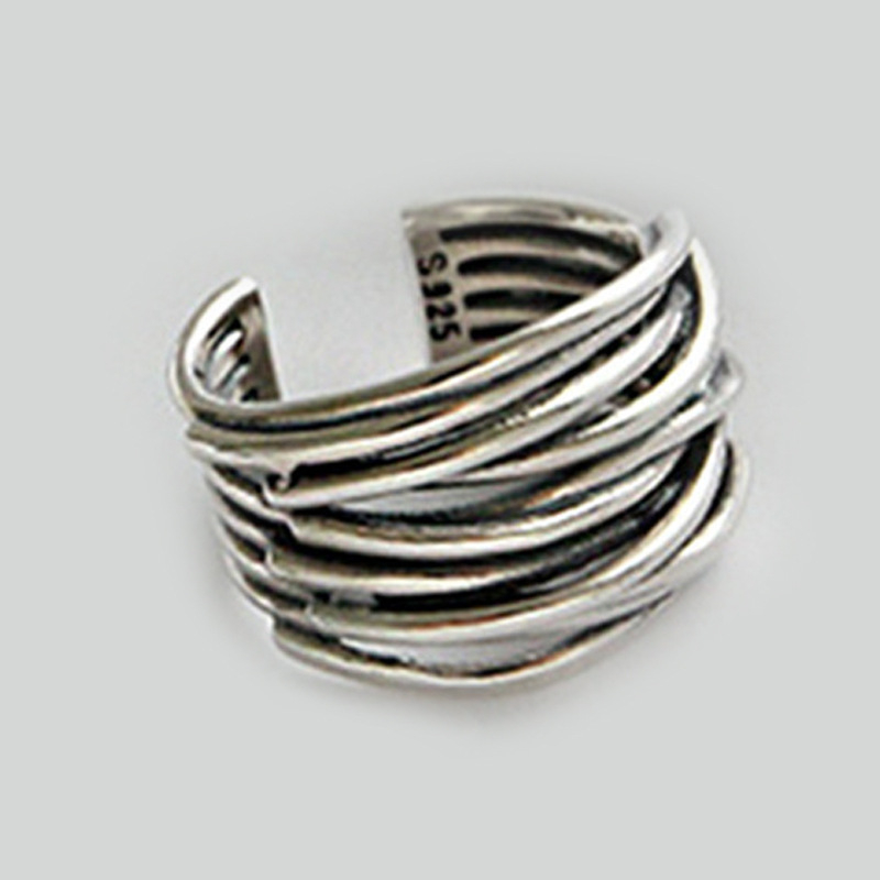 Δαχτυλίδι με πολυεπίπεδη περιέλιξη και διασταυρούμενες γραμμές, επικαλυμμένο με ασήμι, ανοιχτός σχεδιασμός, unisex