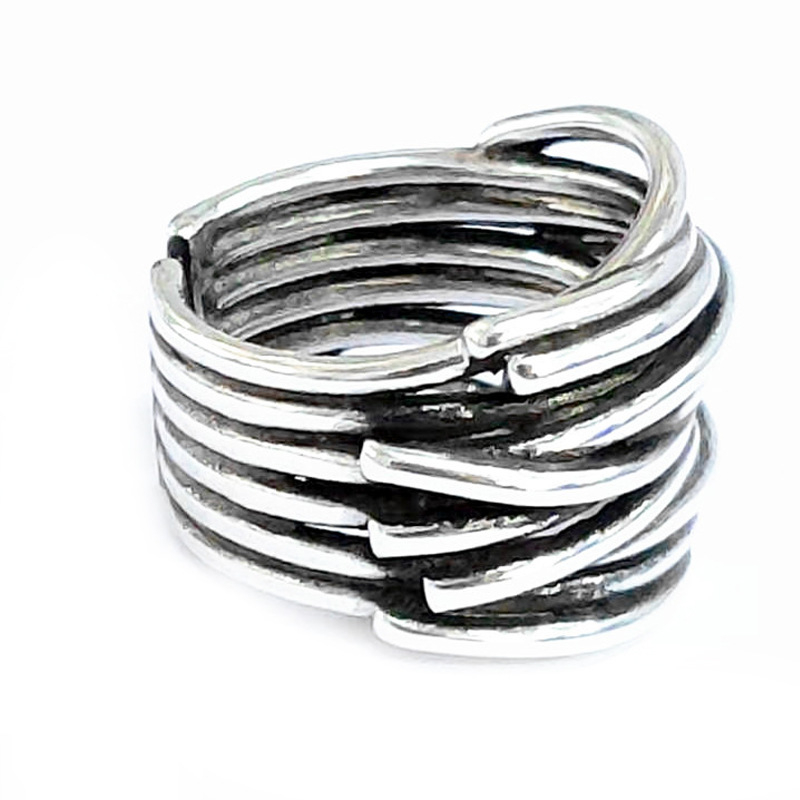 Δαχτυλίδι με πολυεπίπεδη περιέλιξη και διασταυρούμενες γραμμές, επικαλυμμένο με ασήμι, ανοιχτός σχεδιασμός, unisex