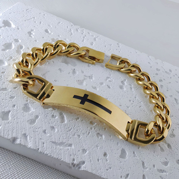 Rozsdamentes acél karkötő elektroplakálással, geometriai design, uniszex, hip-hop stílus