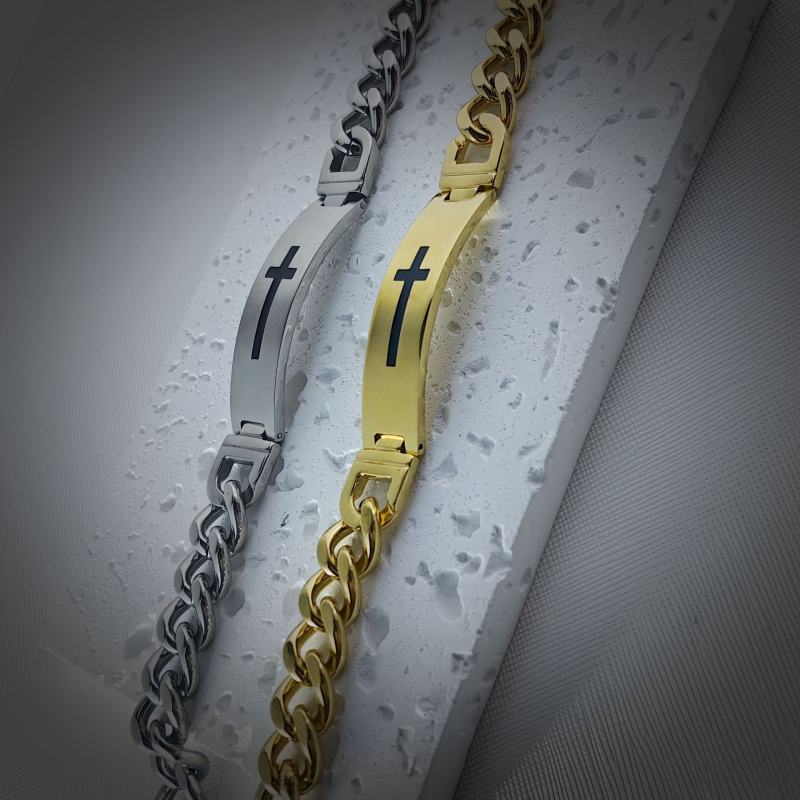 Rozsdamentes acél karkötő elektroplakálással, geometriai design, uniszex, hip-hop stílus