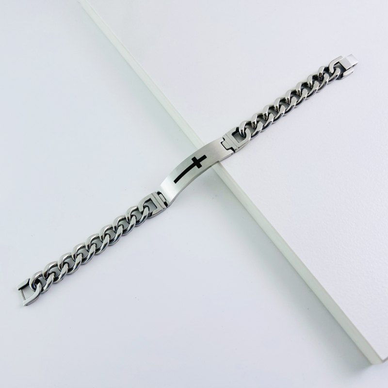 Rozsdamentes acél karkötő elektroplakálással, geometriai design, uniszex, hip-hop stílus