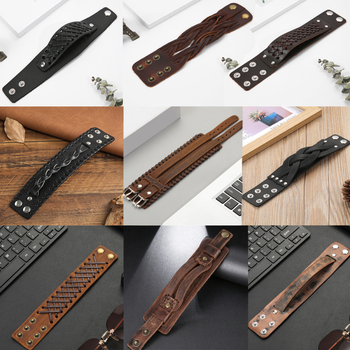 Unisex δερμάτινο βραχιόλι σε vintage στυλ με γεωμετρικό σχέδιο, μάρκα angyape, Προσαρμογή διαθέσιμη, Αριθμός παραγωγής B077