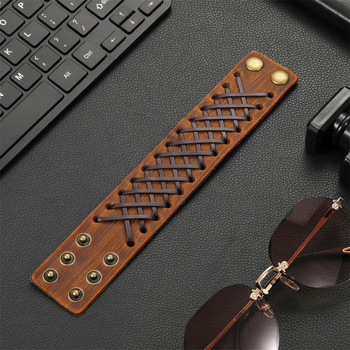 Unisex δερμάτινο βραχιόλι σε vintage στυλ με γεωμετρικό σχέδιο, μάρκα angyape, Προσαρμογή διαθέσιμη, Αριθμός παραγωγής B077