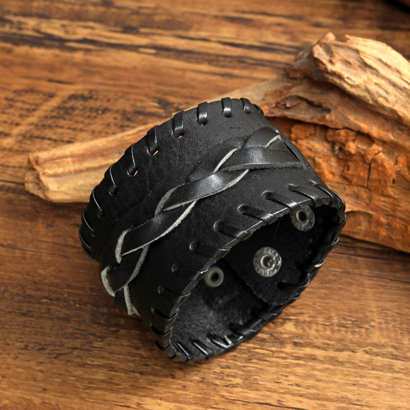 Unisex δερμάτινο βραχιόλι σε vintage στυλ με γεωμετρικό σχέδιο, μάρκα angyape, Προσαρμογή διαθέσιμη, Αριθμός παραγωγής B077