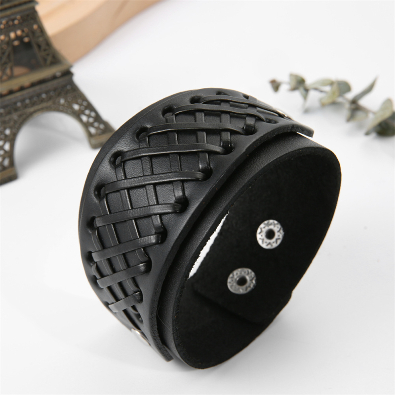 Unisex δερμάτινο βραχιόλι σε vintage στυλ με γεωμετρικό σχέδιο, μάρκα angyape, Προσαρμογή διαθέσιμη, Αριθμός παραγωγής B077