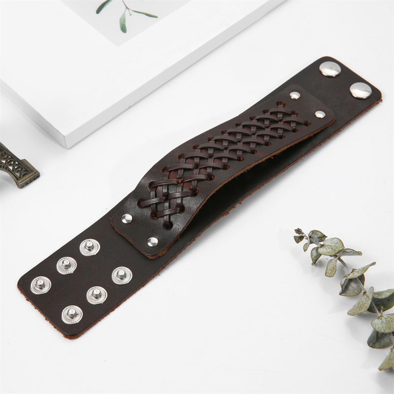 Unisex δερμάτινο βραχιόλι σε vintage στυλ με γεωμετρικό σχέδιο, μάρκα angyape, Προσαρμογή διαθέσιμη, Αριθμός παραγωγής B077