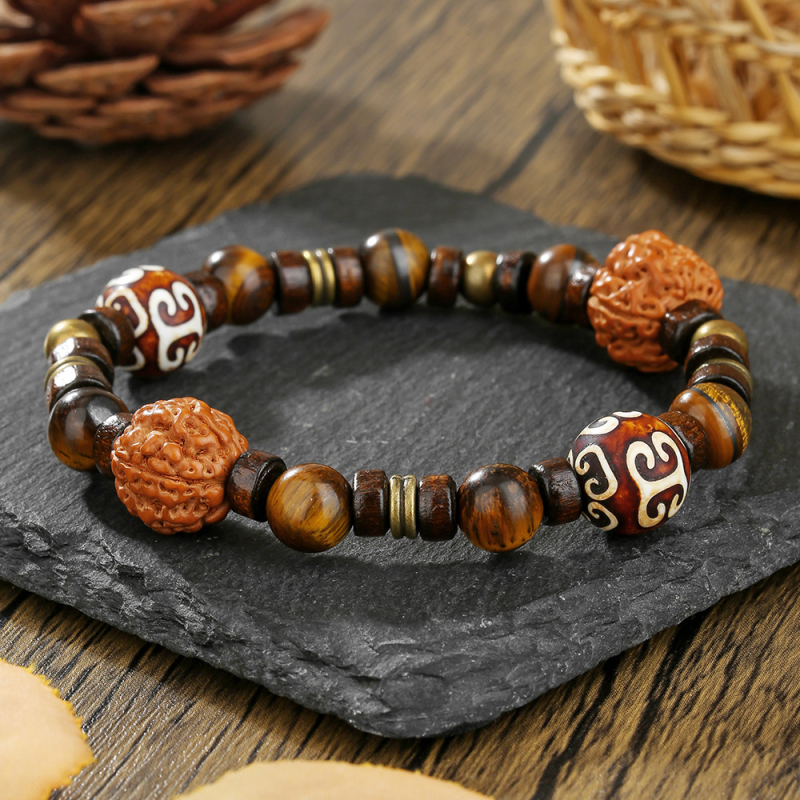 Ανδρικό κολιέ μποέμ στυλ με χάντρες από φλοιό καρύδας και ξύλινες χάντρες, γεωμετρικό κρεμαστό από κράμα, μακριά πολυεπίπεδη αλυσίδα τύπου Ο