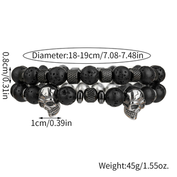 Narukvica s lubanjom od nehrđajućeg čelika i koralja vulkanskog kamena — ručna izrada, unisex geometrijski dizajn, stil internetske zvijezde