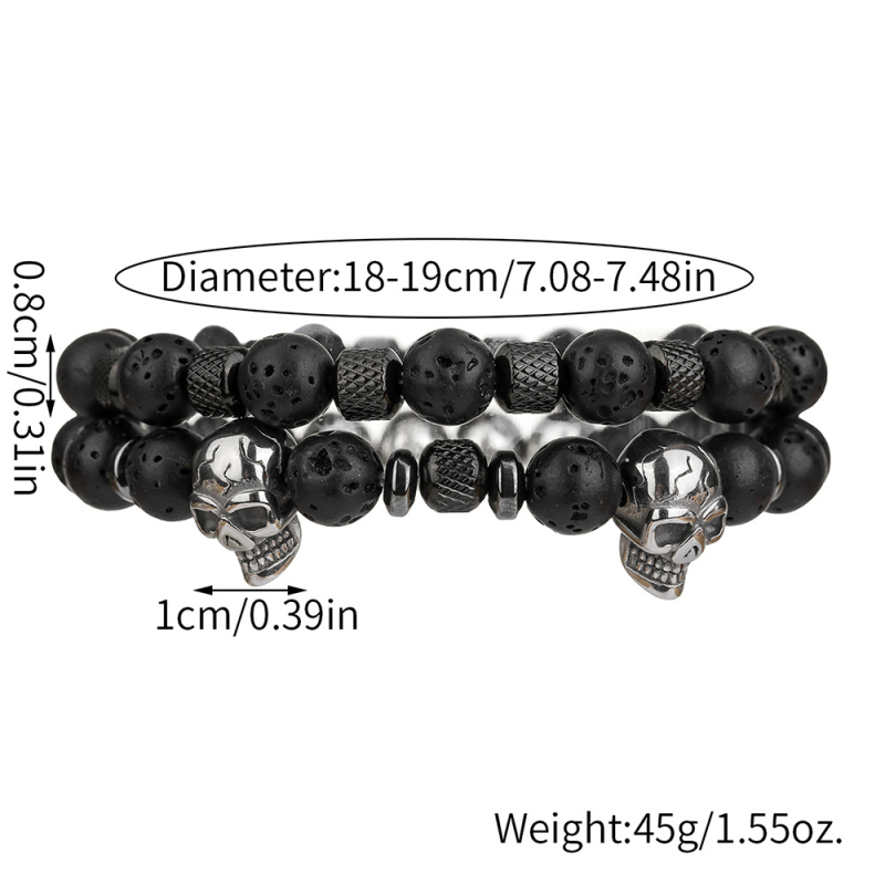 Narukvica s lubanjom od nehrđajućeg čelika i koralja vulkanskog kamena — ručna izrada, unisex geometrijski dizajn, stil internetske zvijezde