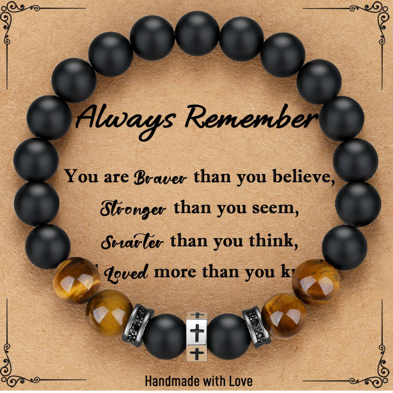 Férfiaknak szánt természetes kő karkötő, kézzel készített, geometriai formájú, személyes stílus — ideális ajándék a nyitóceremóniára