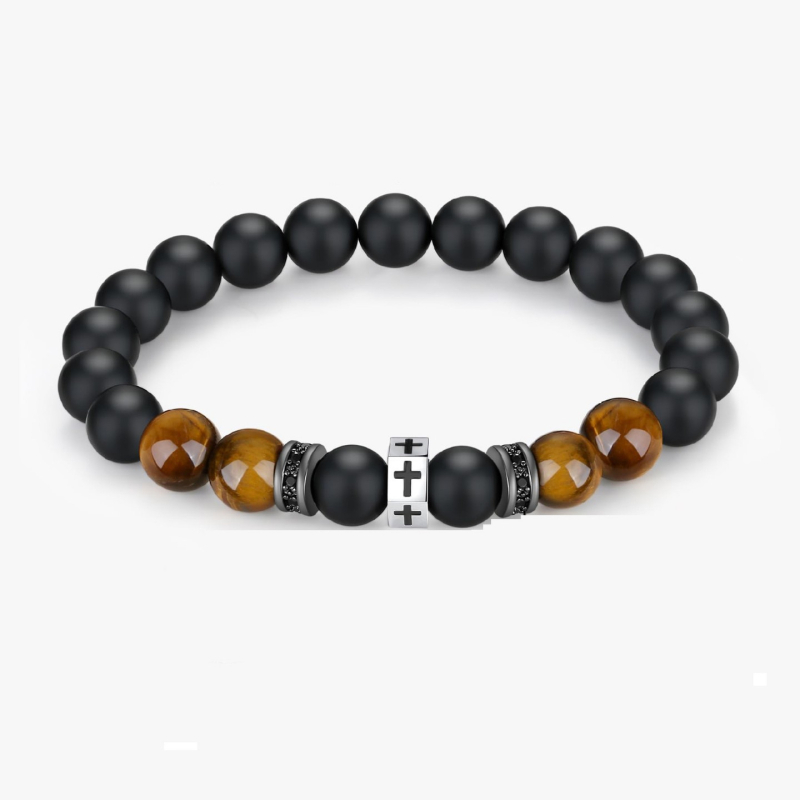 Férfiaknak szánt természetes kő karkötő, kézzel készített, geometriai formájú, személyes stílus — ideális ajándék a nyitóceremóniára