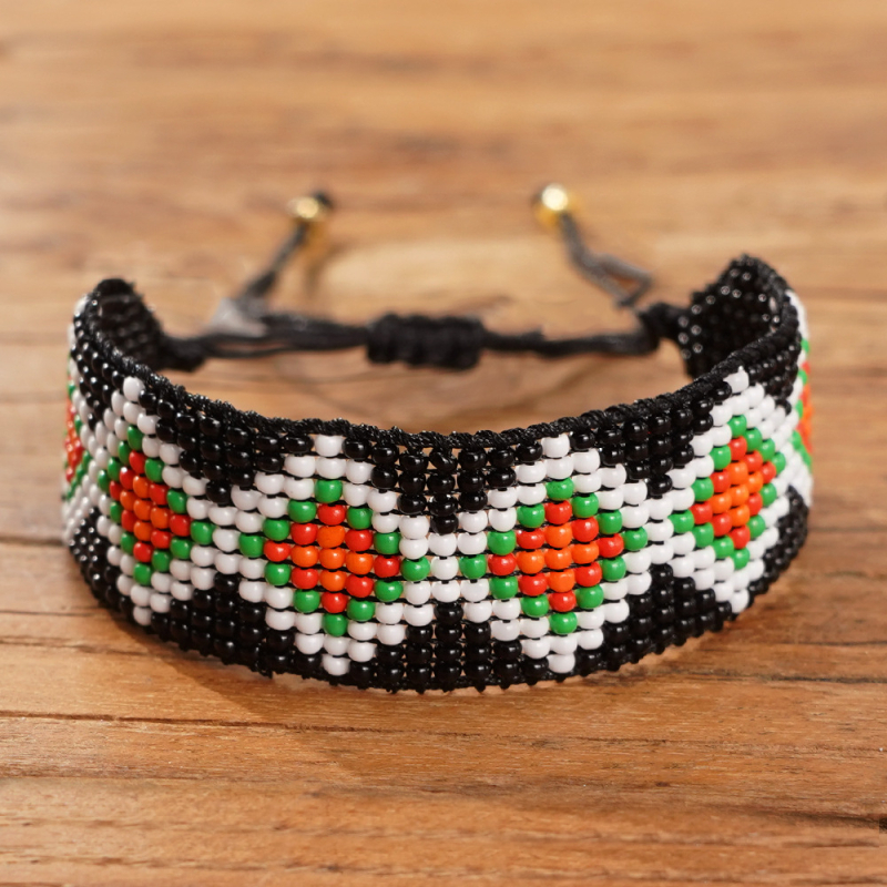 Go2Boho uniszex bohémi karkötő üveggöngyökkel, kézzel szőtt geometriai minta, városi divat