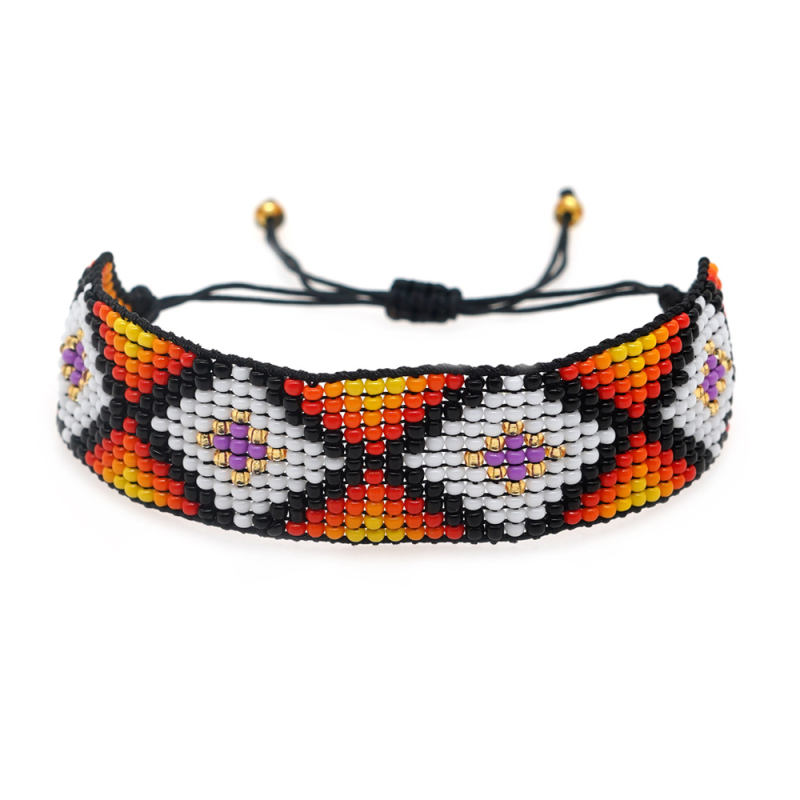 Go2Boho uniszex bohémi karkötő üveggöngyökkel, kézzel szőtt geometriai minta, városi divat