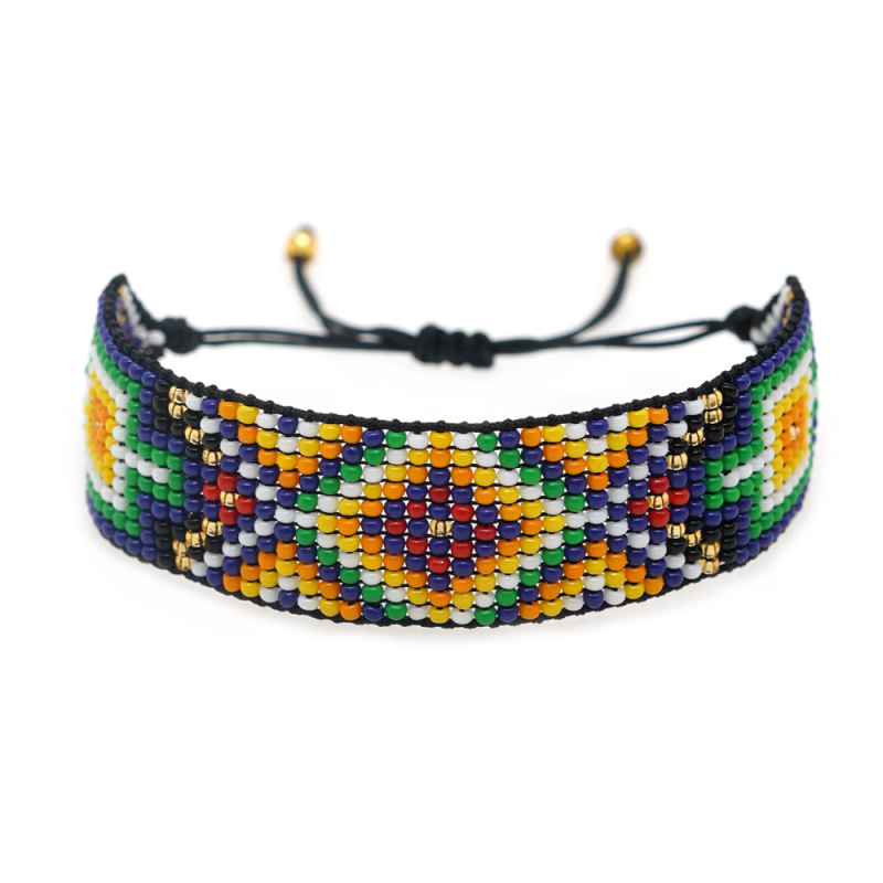 Go2Boho uniszex bohémi karkötő üveggöngyökkel, kézzel szőtt geometriai minta, városi divat