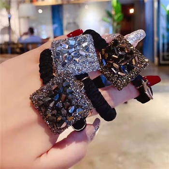 Λαστιχάκι μαλλιών με διακόσμηση τετραφύλλι - χειροποίητο ύφασμα, κορεατικό στυλ, υψηλή ελαστικότητα, λαμπερή διαμαντένια λεπτομέρεια