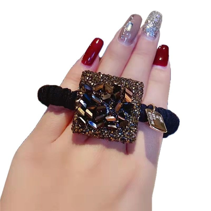 Λαστιχάκι μαλλιών με διακόσμηση τετραφύλλι - χειροποίητο ύφασμα, κορεατικό στυλ, υψηλή ελαστικότητα, λαμπερή διαμαντένια λεπτομέρεια