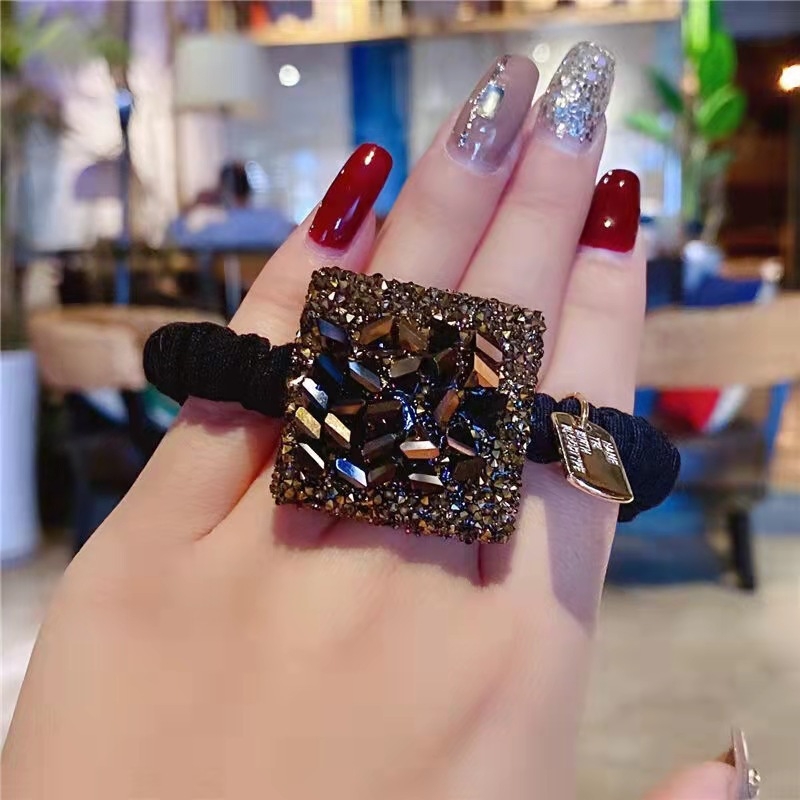 Λαστιχάκι μαλλιών με διακόσμηση τετραφύλλι - χειροποίητο ύφασμα, κορεατικό στυλ, υψηλή ελαστικότητα, λαμπερή διαμαντένια λεπτομέρεια