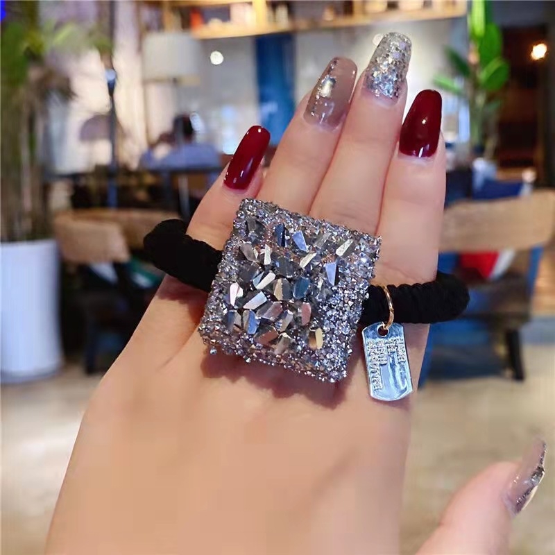 Λαστιχάκι μαλλιών με διακόσμηση τετραφύλλι - χειροποίητο ύφασμα, κορεατικό στυλ, υψηλή ελαστικότητα, λαμπερή διαμαντένια λεπτομέρεια