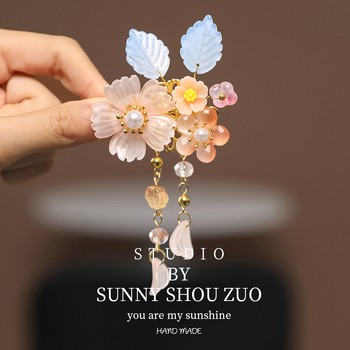 Bērnu matu aksesuārs: ziedu motīva matu klips antīkā stilā, glazēts stikls, pāris