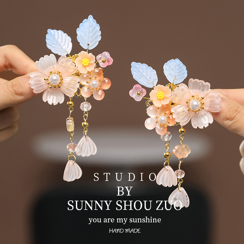 Bērnu matu aksesuārs: ziedu motīva matu klips antīkā stilā, glazēts stikls, pāris