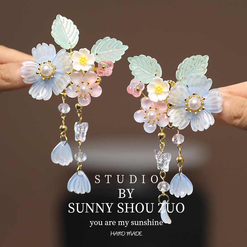 Bērnu matu aksesuārs: ziedu motīva matu klips antīkā stilā, glazēts stikls, pāris