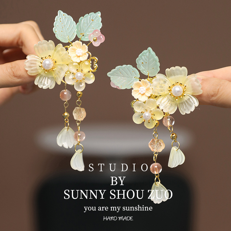 Bērnu matu aksesuārs: ziedu motīva matu klips antīkā stilā, glazēts stikls, pāris