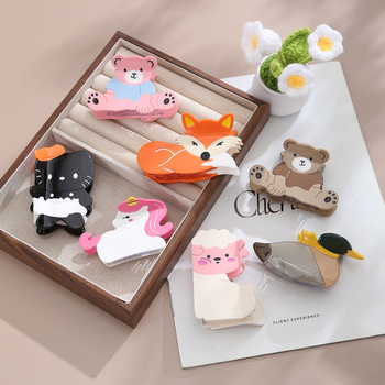 Τσιμπιδάκι μαλλιών από ακετικό οξύ με σχέδιο γλυκού ζώου για γυναίκες, τύπος γαντζώματος, προσαρμόζεται