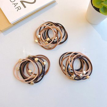 Σετ 10 λαστιχάκια μαλλιών, πολυεστέρας, χειροποίητα, ρετρό στυλ, υψηλή ελαστικότητα, σχήματα κύκλος, καρδιά, τετράγωνο