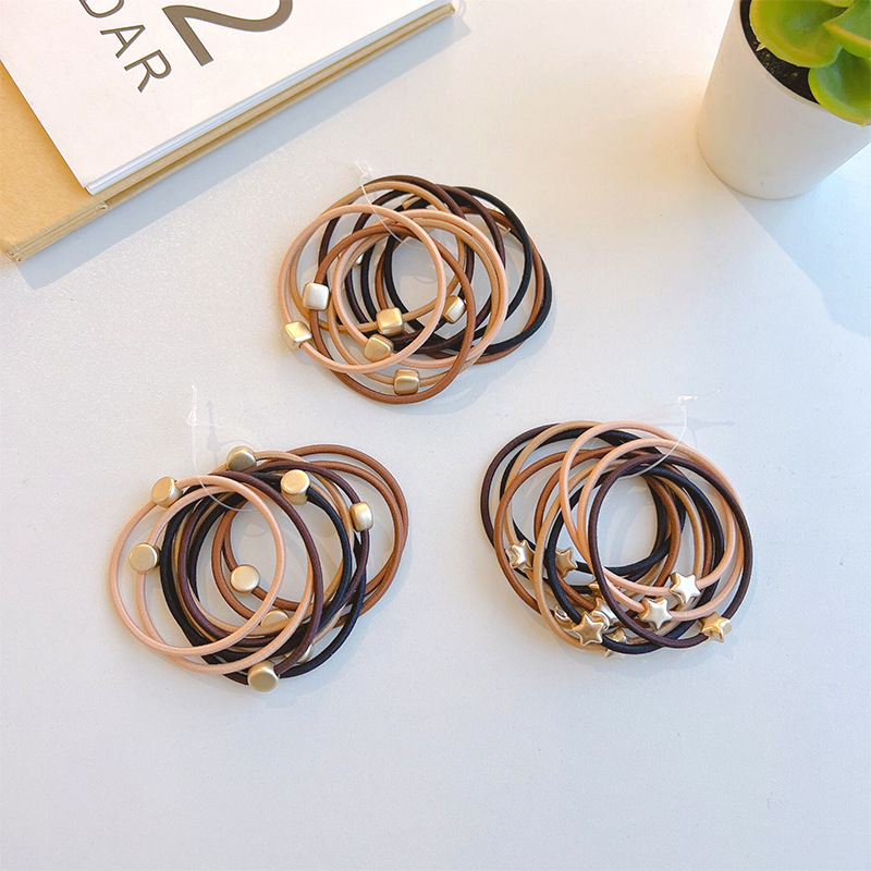 Σετ 10 λαστιχάκια μαλλιών, πολυεστέρας, χειροποίητα, ρετρό στυλ, υψηλή ελαστικότητα, σχήματα κύκλος, καρδιά, τετράγωνο