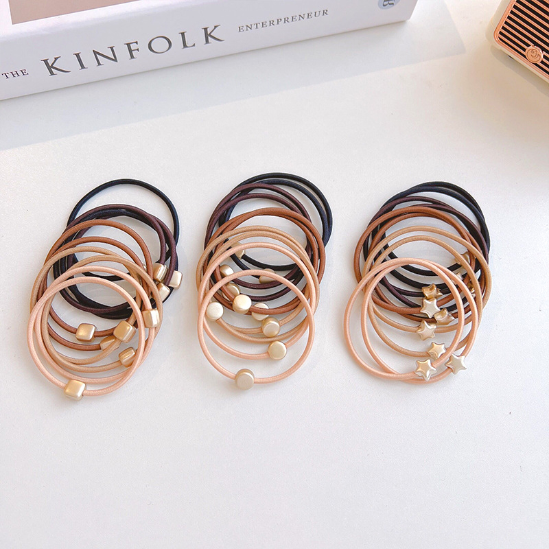 Σετ 10 λαστιχάκια μαλλιών, πολυεστέρας, χειροποίητα, ρετρό στυλ, υψηλή ελαστικότητα, σχήματα κύκλος, καρδιά, τετράγωνο