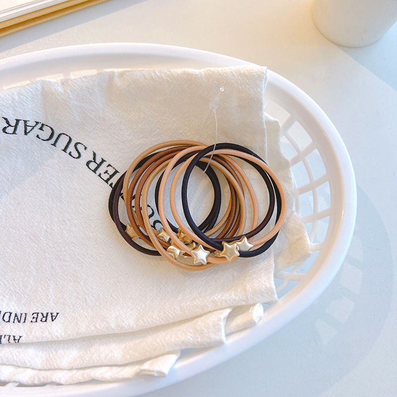 Σετ 10 λαστιχάκια μαλλιών, πολυεστέρας, χειροποίητα, ρετρό στυλ, υψηλή ελαστικότητα, σχήματα κύκλος, καρδιά, τετράγωνο