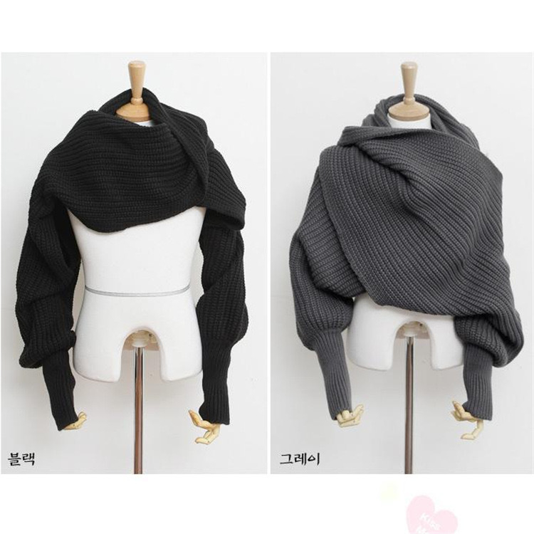 Pleteni šal s rukavima, akril/umjetna vuna, za jesen i zimu, ravno pletenje, produženi stil, topao
