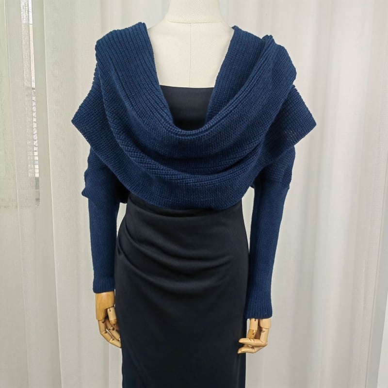 Pleteni šal s rukavima, akril/umjetna vuna, za jesen i zimu, ravno pletenje, produženi stil, topao