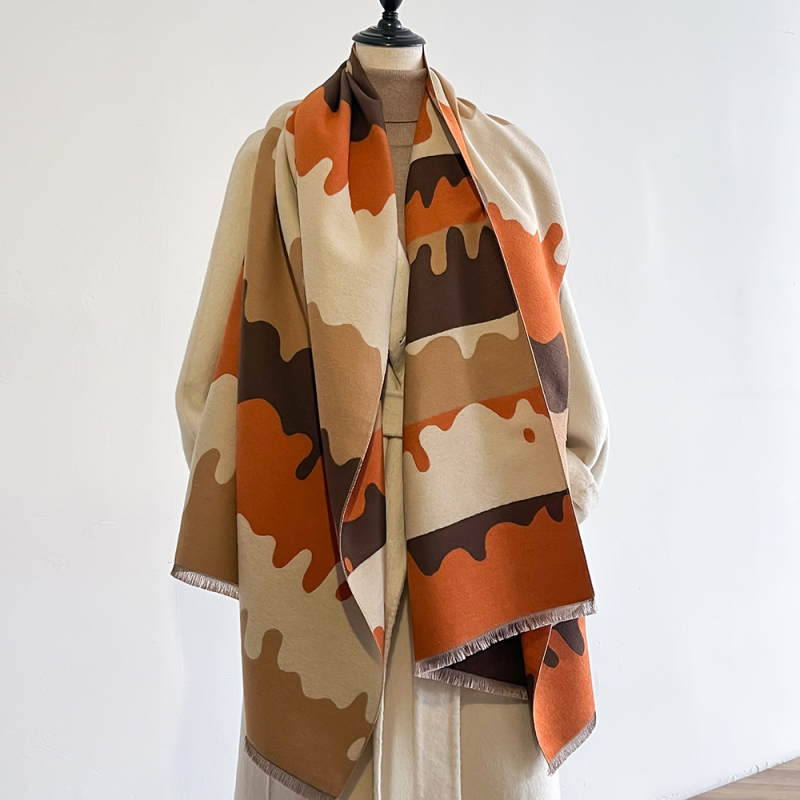 Šal od umjetnog kašmira s leopard uzorkom, Jacquard pletenina, poliester, zima 2024, britski retro stil