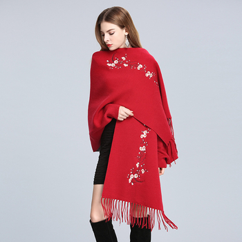 Κεντημένο πλεκτό καπέλο-παλτό με μανίκια τύπου Bat, χοντρό πλέξιμο, γιακάς-φούλα, φθινοπωρινό-χειμερινό