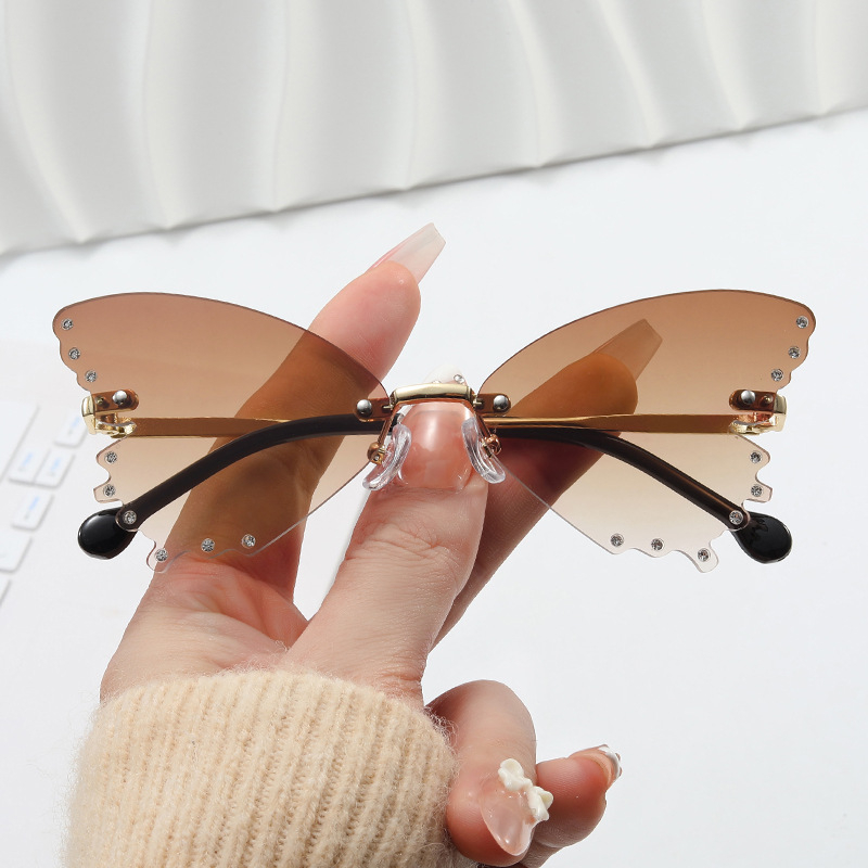 Παιδικά γυαλιά ηλίου χωρίς πλαίσιο, με μορφή πεταλούδας, διακριτικά διαμάντια, φακοί PC, UV400