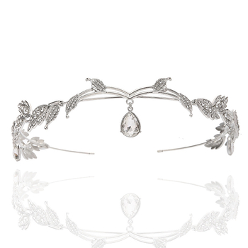 Κλασική διάδημα από κράμα με σχέδιο φύλλων, Κ9 λευκός κρύσταλλος, νυφικό αξεσουάρ κεφαλής