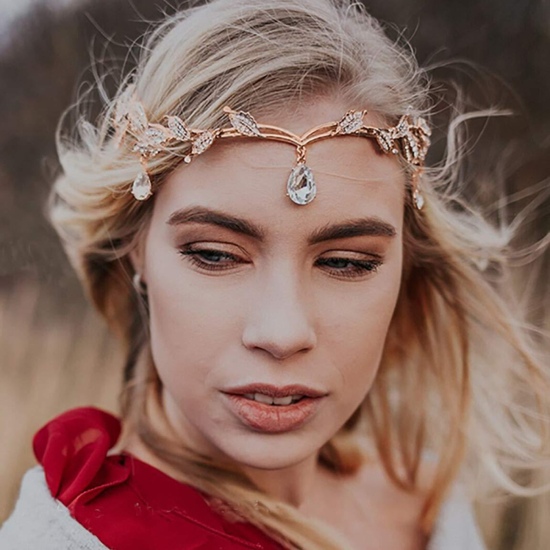 Κλασική διάδημα από κράμα με σχέδιο φύλλων, Κ9 λευκός κρύσταλλος, νυφικό αξεσουάρ κεφαλής