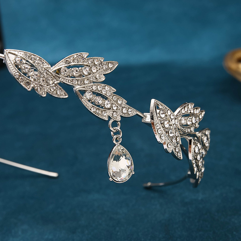 Κλασική διάδημα από κράμα με σχέδιο φύλλων, Κ9 λευκός κρύσταλλος, νυφικό αξεσουάρ κεφαλής