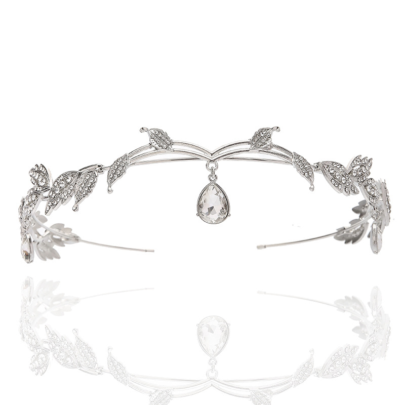 Κλασική διάδημα από κράμα με σχέδιο φύλλων, Κ9 λευκός κρύσταλλος, νυφικό αξεσουάρ κεφαλής