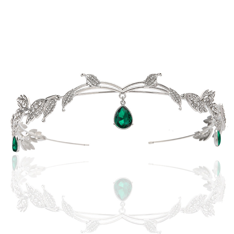 Κλασική διάδημα από κράμα με σχέδιο φύλλων, Κ9 λευκός κρύσταλλος, νυφικό αξεσουάρ κεφαλής