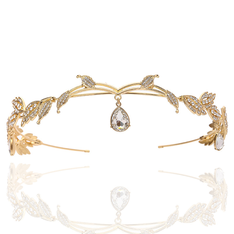 Κλασική διάδημα από κράμα με σχέδιο φύλλων, Κ9 λευκός κρύσταλλος, νυφικό αξεσουάρ κεφαλής