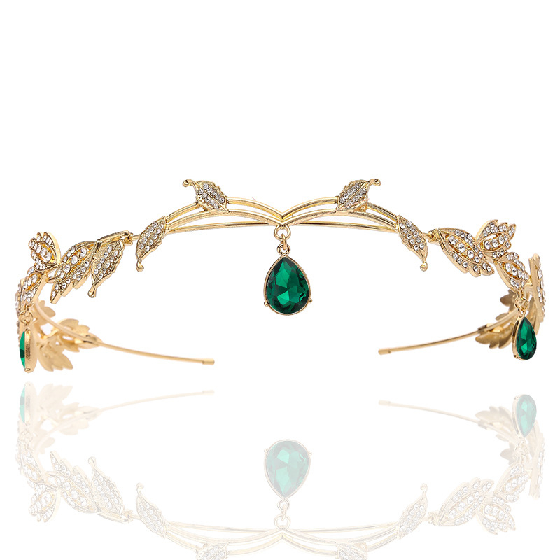 Κλασική διάδημα από κράμα με σχέδιο φύλλων, Κ9 λευκός κρύσταλλος, νυφικό αξεσουάρ κεφαλής