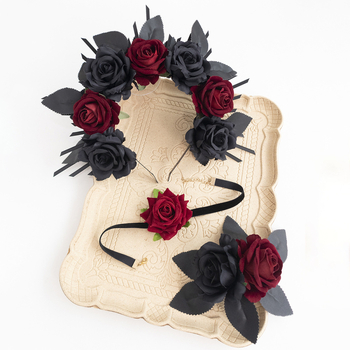 Set za kosu: ručno izrađena platnena čelenka, ogrlica i corsage, gotički stil za žene