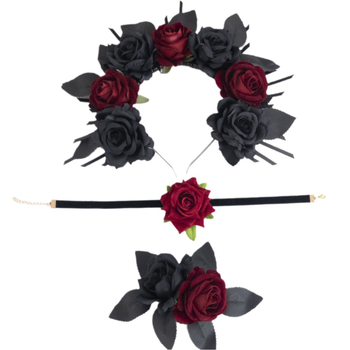 Set za kosu: ručno izrađena platnena čelenka, ogrlica i corsage, gotički stil za žene